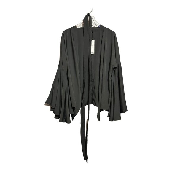 Boohoo Plus Extreme Sleeve Wrap Front Tie Flowy Top Size 12 - Picture 3 of 13